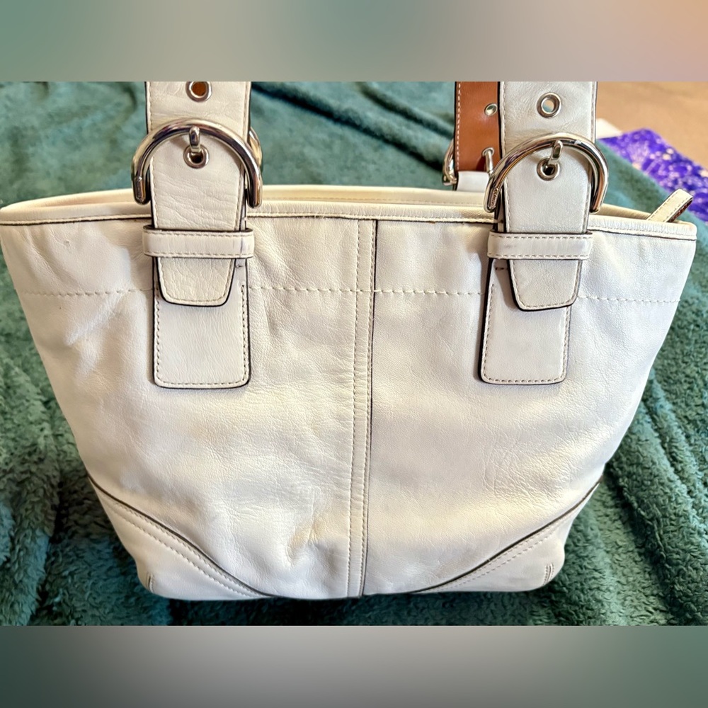 Coach Leather Ivory Satchel Tote Bag with Adjustable Straps